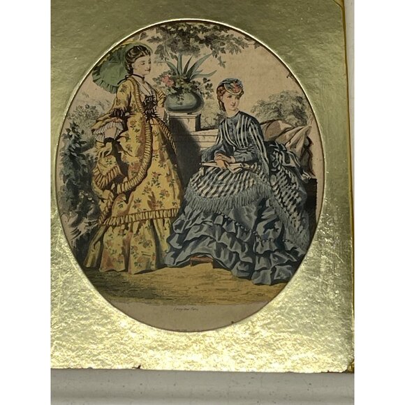 vintage ceramic framed La Mode illustree print shabby chic white gold mated READ - Picture 3 of 11